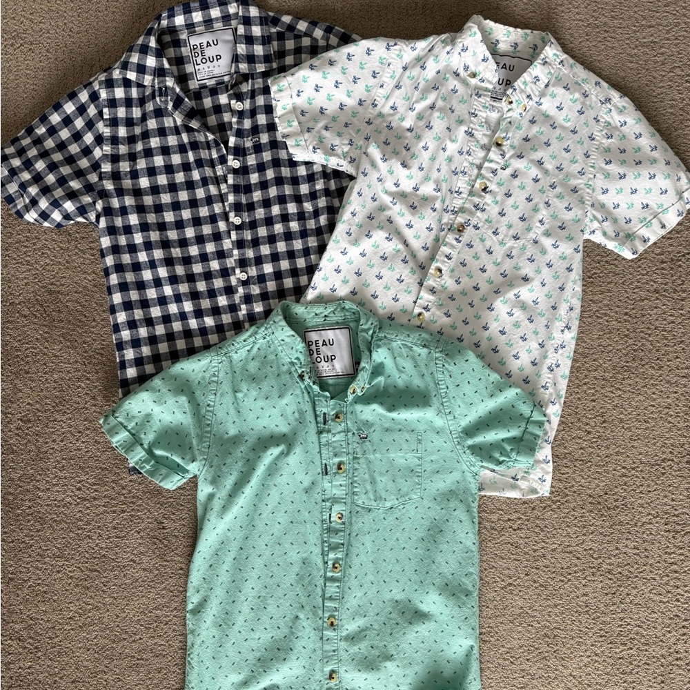Peau De Loup Short Sleeve Down Shirts - Navy, White, Mint